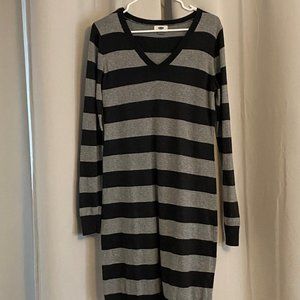 Old Navy - Light/Dark Grey Striped Sweater Dress - Women's M Tall